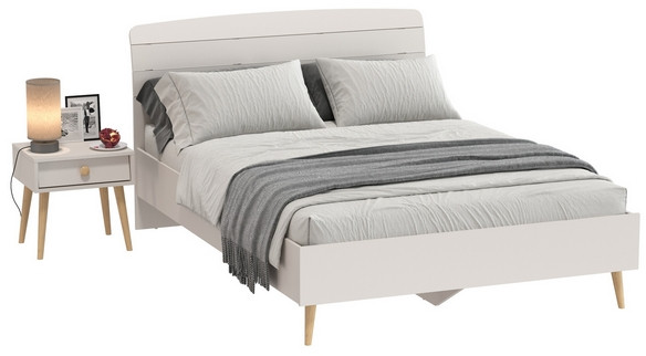 Афина Спальня Кровать 1400 + Тумба прикроватная, цвет кашемир серый, ШхГхВ 144,6х210,2х95,7 + 45х37х45 см., сп.м. 1400х2000 мм., б/м, основание есть