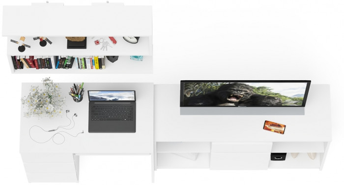 Мори Стол компьютерный МС-6 левый + Тумба МТВ1204.1 + Полка 900, цвет белый, ШхГхВ 210,4х50х209,6 см., НЕ универсальная сборка