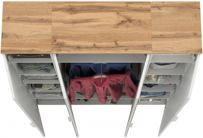 Октава Набор шкафов 01, цвет белый шагрень/дуб крафт золотой/фасады МДФ белый шагрень, ШхГхВ 128,8х35,3х197,6 см., универсальная сборка