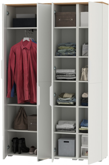 Октава Набор шкафов 01, цвет белый шагрень/дуб крафт золотой/фасады МДФ белый шагрень, ШхГхВ 128,8х35,3х197,6 см., универсальная сборка