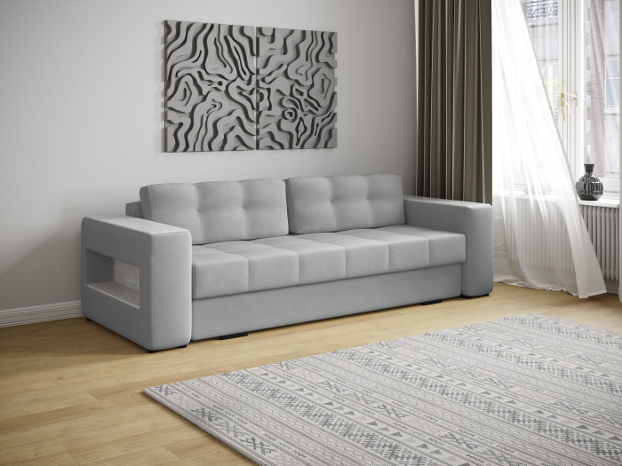 Диван раскладной Доро, светло-серый/мдф холст белый