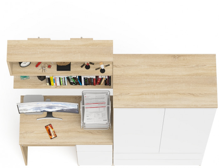 Мори компьютерный стол МС-1 правый + Шкаф МШ900.1 + Полка 900, дуб сонома/белый