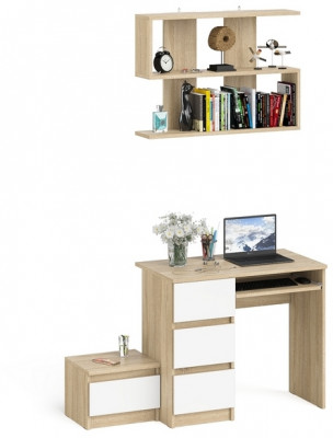Мори компьютерный стол МС-6 левый + Тумба ТМП400.1 + Полка 900, дуб сонома/белый