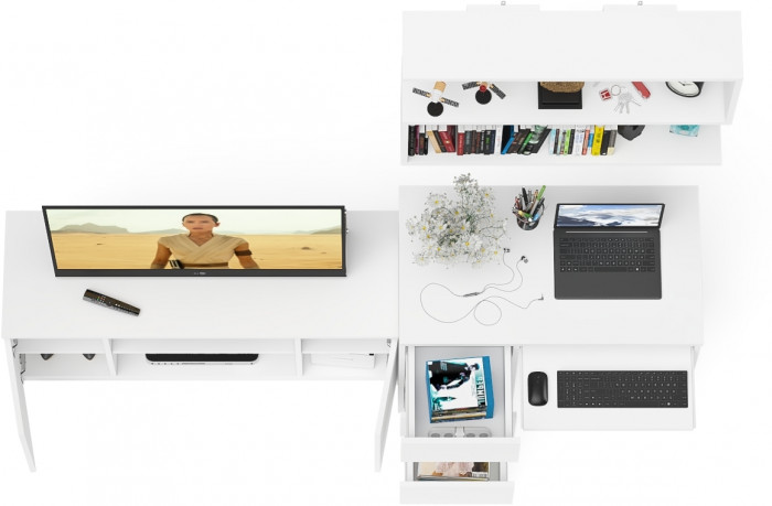 Мори Стол компьютерный МС-6 левый + Тумба МТВ1200.1 + Полка 900, цвет белый, ШхГхВ 210,4х50х209,6 см., НЕ универсальная сборка