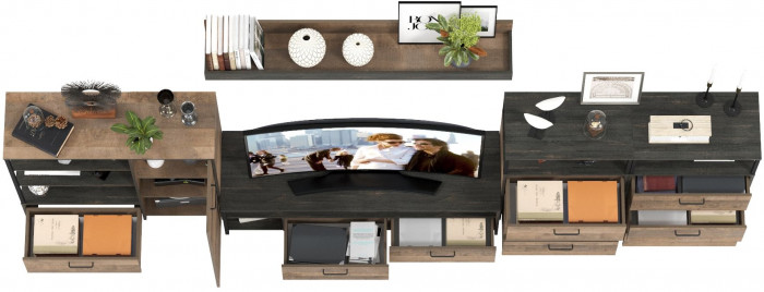 Трувор Гостиная 105, цвет дуб гранж песочный/интра, ШхГхВ 390,8х45,4х195 см., универсальная сборка