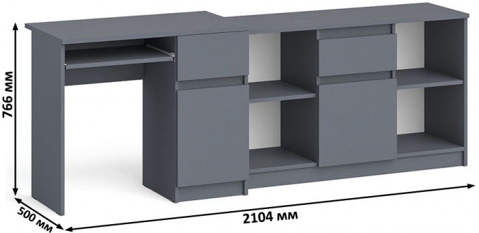 Мори Стол компьютерный МС-1 правый + Тумба МТВ1204.1, цвет графит, ШхГхВ 210,4х50х76,6 см., выдвижной ящик справа, НЕ универсальная сборка