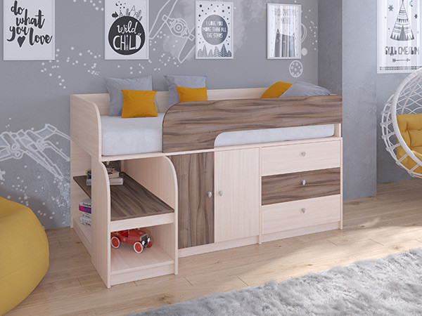 Кровать чердак Астра 9 V1 Дуб молочный/Орех