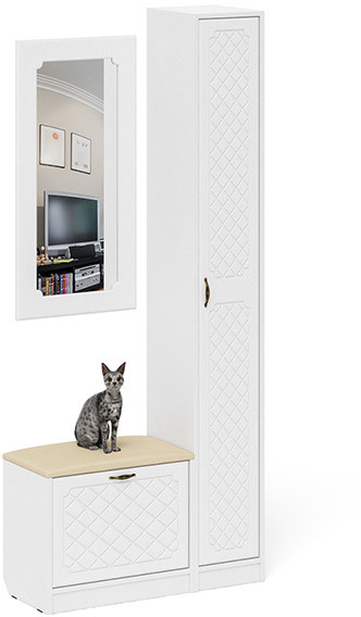 Прихожая П-6 Компоновка № 20, белая шагрень/фасады МДФ белое дерево фрезеровка ромб