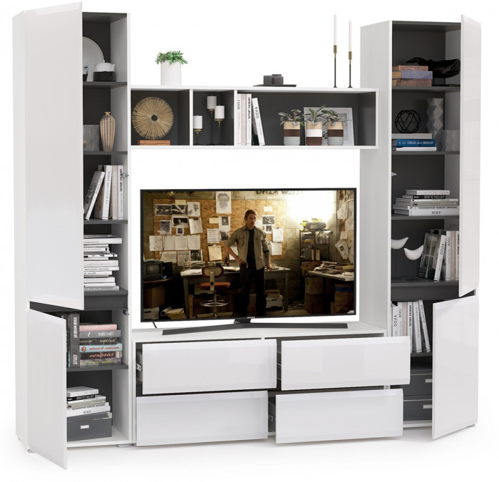 Сидней Комплектация № 006, корпус белый/чёрный/фасады МДФ белый глянец