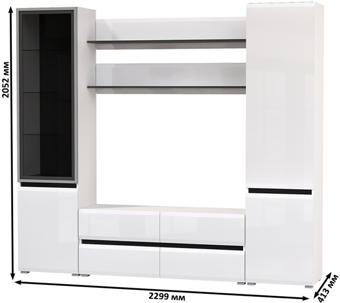 Сидней Комплектация № 069, корпус: белый/чёрный/фасады: МДФ белый глянец