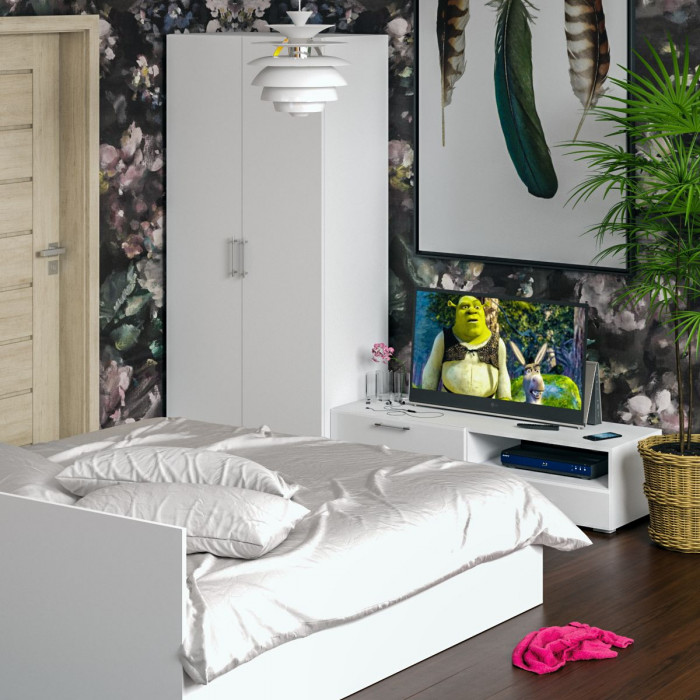 Спальня Стандарт 3-1800, белый/фасады ТВ тумбы МДФ белый глянец