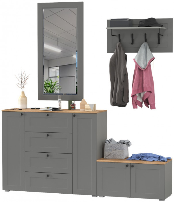 Остин Прихожая 50, цвет серый графит/дуб крафт золотой, ШхГхВ 200х54,3х210 см., универсальная сборка