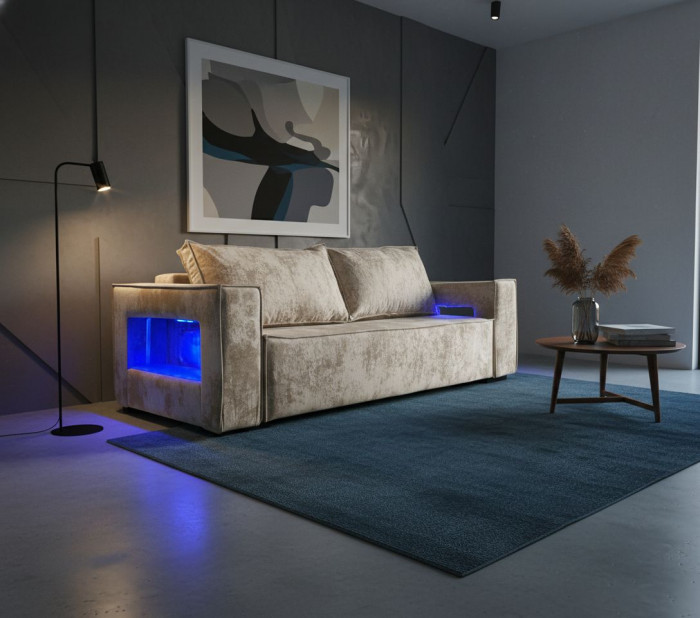 Диван-кровать Лофт Люкс Плюш с подсветкой, еврокнижка, независимый пружинный блок, 140х195, бежевый