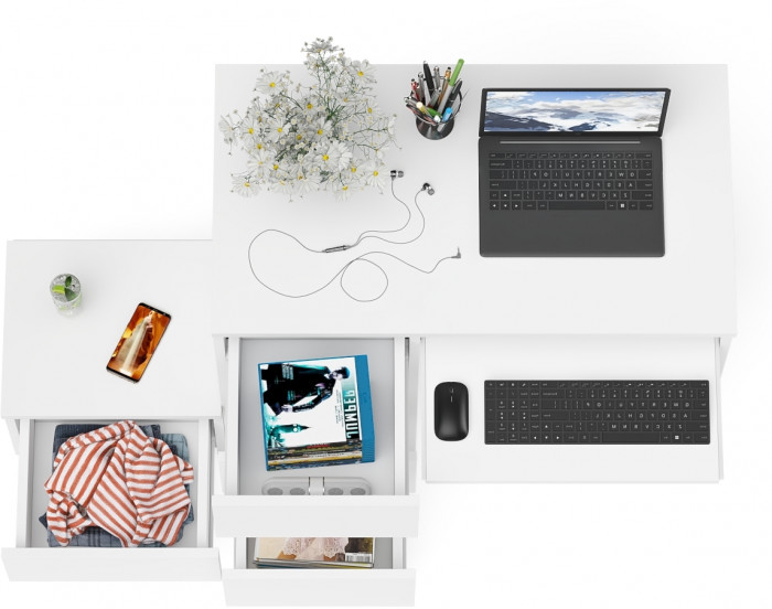 Мори компьютерный стол МС-6 левый + Тумба ТМП400.1, белый