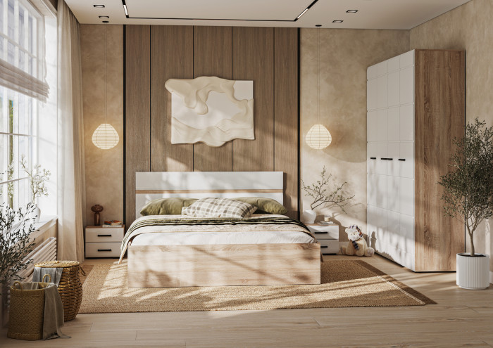 ЛИБЕРТИ ШК 06 Шкаф угловой 1060 (1060х2100х1060) Фасад МДФ БЕЛЫЙ ГЛЯНЕЦ/Корпус ДУБ СОНОМА