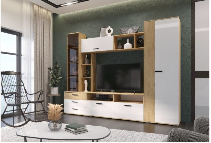 Гостиная Крокус (Дуб Вотан, Белый глянец)