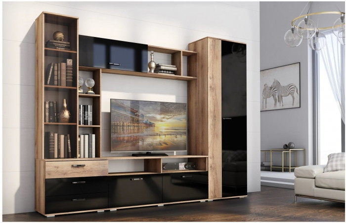 Гостиная Крокус (Дуб Вотан, Белый глянец)