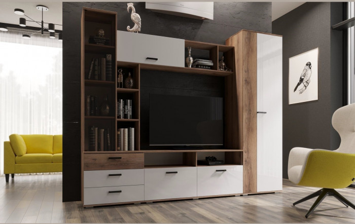 Гостиная Крокус (Дуб Вотан, Белый глянец)