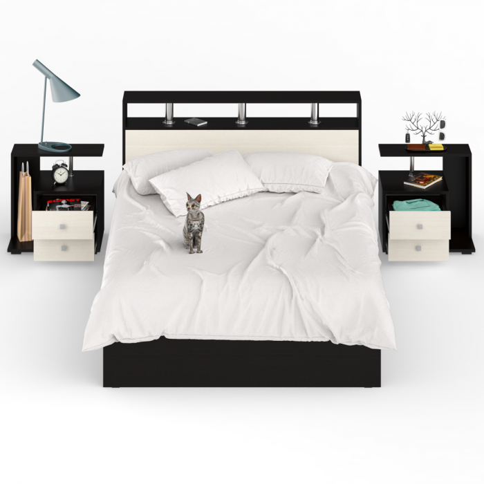 Камелия Кровать 1400 + две тумбы, венге/дуб лоредо