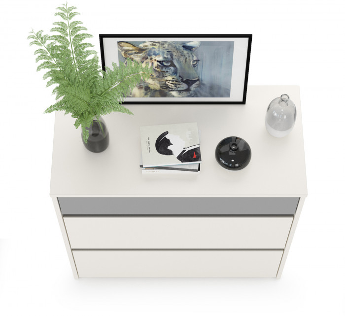 Торонто 13.321 Комод, цвет белый шагрень/стальной серый, ШхГхВ 80х40,3х75,3 см.