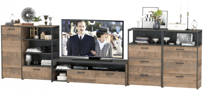 Трувор Гостиная 106, цвет дуб гранж песочный/интра, ШхГхВ 390,8х45,4х106,9 см., универсальная сборка