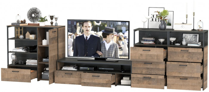 Трувор Гостиная 106, цвет дуб гранж песочный/интра, ШхГхВ 390,8х45,4х106,9 см., универсальная сборка