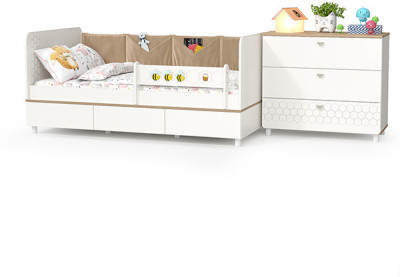 Эйп 11.40 Кровать + 13.322 Комод, цвет белый/дуб белый, сп. м. 800х1600 мм., б/м, основание есть, макс. нагрузка 80 кг., рек. выс. матр. 120 мм.