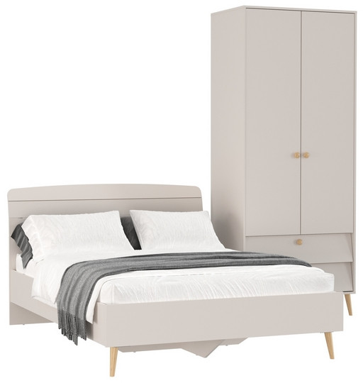 Афина Спальня Кровать 1400 + Шкаф 2-х дверный, цвет кашемир серый, ШхГхВ 144,6х210,2х95,7 + 90,3х56,3х220 см., сп.м. 1400х2000 мм., б/м, осн. есть