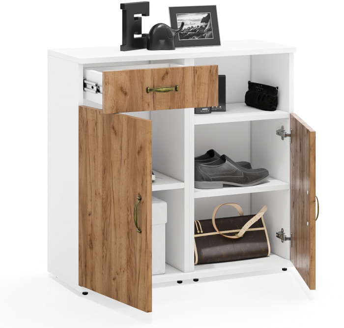 Лидер-8 Тумба МД 3.15 + Тумба МД 3.19, цвет белый шагрень/крафт золото, ШхГхВ 80х30х75 см., универсальная сборка