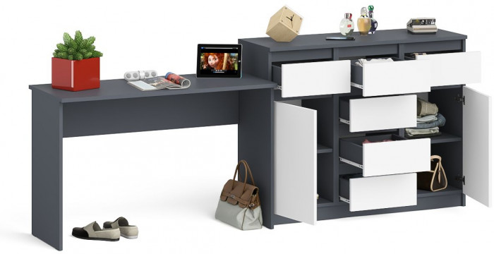 Мори письменный стол МСП1200.1 + Комод МК1200.4, графит/белый