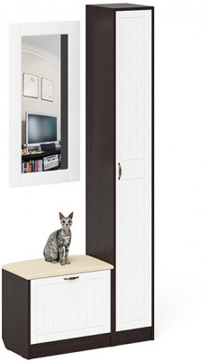 Прихожая П-6 Компоновка № 20, венге/фасады МДФ белое дерево фрезеровка прованс