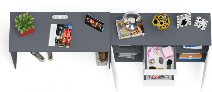 Мори Стол письменный МСП1200.1 + Комод МК1200.3, цвет графит/белый, ШхГхВ 240,8х50х76,6 см., универсальная сборка