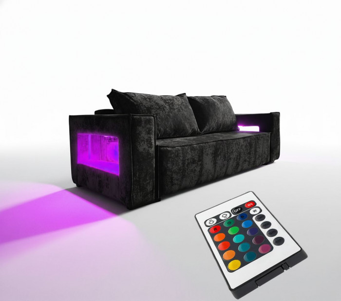 Диван-кровать Лофт Люкс Плюш с подсветкой, еврокнижка, пружинный блок, 140х195, черный