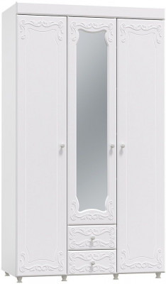 Шкаф 3-х дверный с ящиками и зеркалом Италия ИТ-57 белое дерево