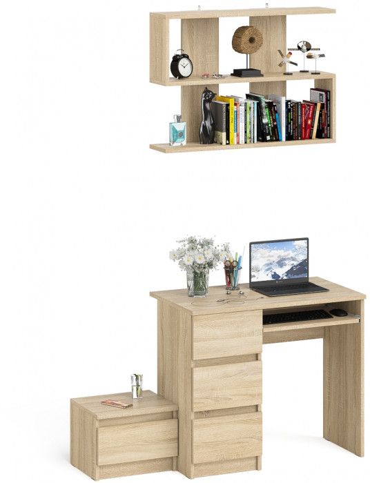 Мори Стол компьютерный МС-6 левый + Тумба ТМП400.1 + Полка 900, цвет дуб сонома, ШхГхВ 130,4х50х209,6 см., НЕ универсальная сборка
