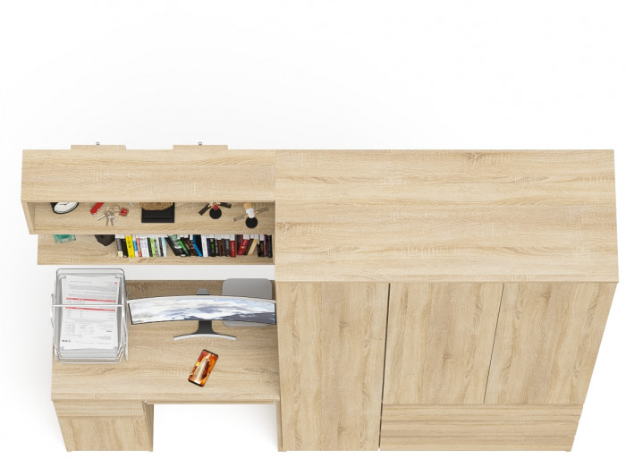 Мори Стол компьютерный МС-1 левый + Шкаф МШ1200.1 + Полка 900, цвет дуб сонома, ШхГхВ 210,4х50,4х209,6 см., НЕ универсальная сборка