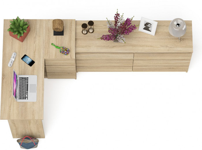 Мори Стол компьютерный МС-16 правый + Комод МК1380.6, цвет дуб сонома, ШхГхВ 262,4х84,9х76,6 см., выдвижные ящики справа, НЕ универсальная сборка