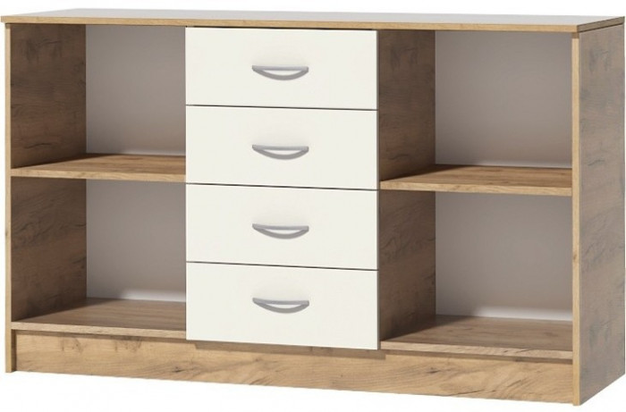 Кэт-7 Комод 2 створки 4 ящика (Крафт золотой / Миндаль)