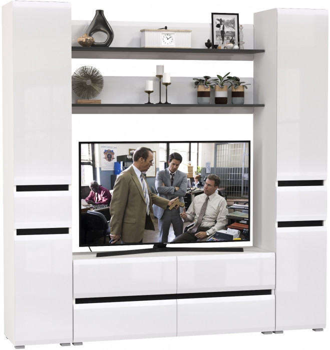 Сидней Комплектация № 070, корпус: белый/чёрный/фасады: МДФ белый глянец