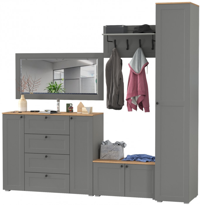 Остин Прихожая 51, цвет серый графит/дуб крафт золотой, ШхГхВ 240х54,3х229,6 см., универсальная сборка