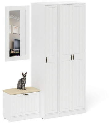 Прихожая П-6 Компоновка № 46, цвет белая шагрень/фасады МДФ белое дерево фрезеровка прованс, ШхГхВ 150х50х210 см., универсальная сборка