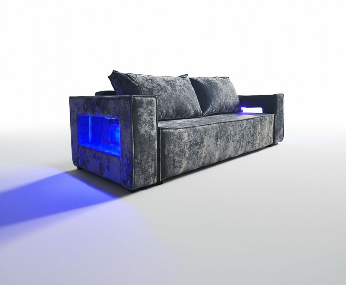 Диван-кровать Лофт Люкс Плюш с подсветкой, еврокнижка, независимый пружинный блок, 140х195, серый