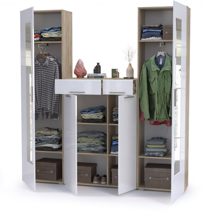 Лайн Прихожая № 15, дуб крафт серый/фасады МДФ белый глянец