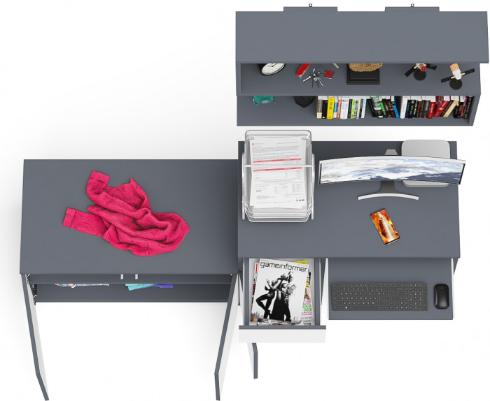 Мори компьютерный стол МС-1 левый + Тумба МА900.1 + Полка 900, графит/белый