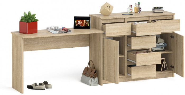 Мори письменный стол МСП1200.1 + Комод МК1200.4, дуб сонома