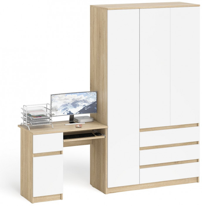 Мори Стол компьютерный МС-1 левый + Шкаф МШ1200.1, цвет дуб сонома/белый, ШхГхВ 210,4х50,4х209,6 см., выдвижной ящик слева, НЕ универсальная сборка