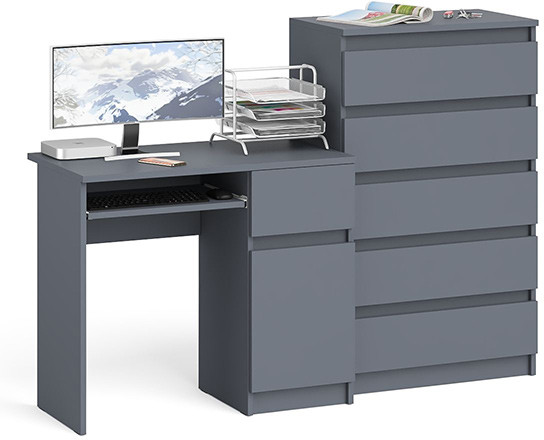 Мори Стол компьютерный МС-1 правый + Комод МК700.5, цвет графит, ШхГхВ 160,4х50х114 см., выдвижной ящик справа, НЕ универсальная сборка