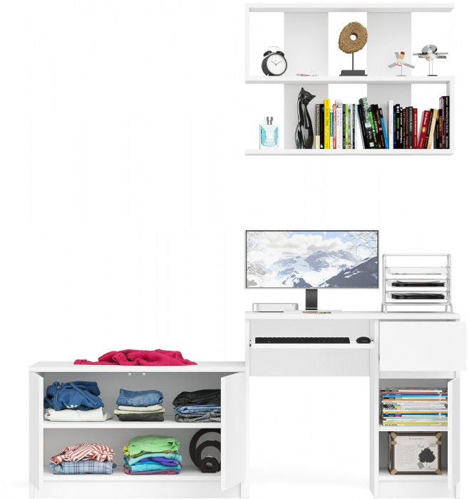 Мори компьютерный стол МС-1 правый + Тумба МА900.1 + Полка 900, белый