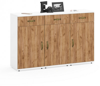 Лидер-8 Тумба МД 3.15 3 шт., цвет белый шагрень/крафт золото, ШхГхВ 120х30х75 см., универсальная сборка