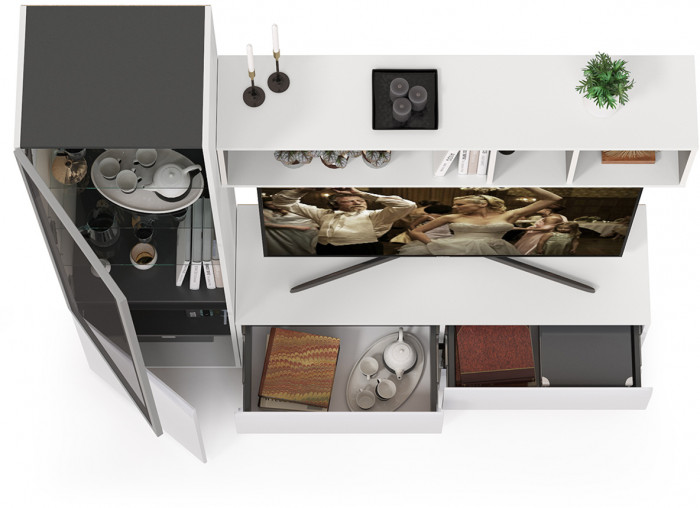 Сидней Комплектация № 008, корпус: белый/чёрный/фасады: МДФ белый глянец